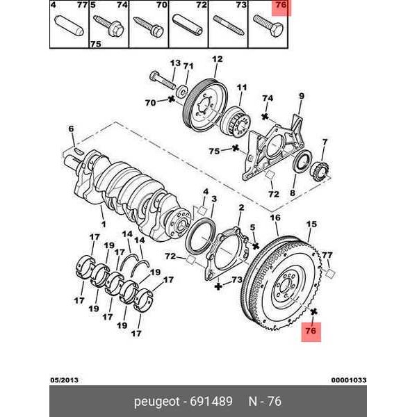 Parafusos Volante Motor M10x150 Peugeot Citroen 691489 5 Un